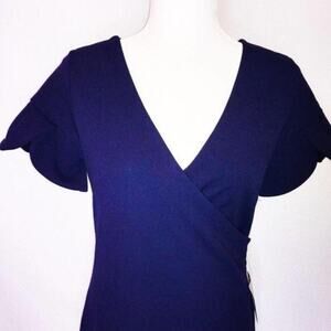 Alexia Admore Navy Blue Surplice V-neck Tulip Sleeve Dress Size Medium